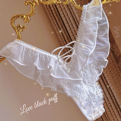 Ruffled Cross Strap Mesh Lace Sexy Thong