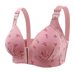 Front Button Oversized Thin Wire-Free Printed Bra