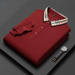 Men's New Business Plaid Collar Long-sleeved Fashionable Daily Casual Polo Shirt