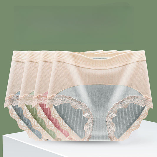 [ 5PCS ] Skin-friendly tummy-controlling buttocks-lifting high-waisted lace-trimmed pure cotton panties
