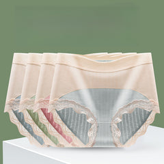 [ 5PCS ] Skin-friendly tummy-controlling buttocks-lifting high-waisted lace-trimmed pure cotton panties