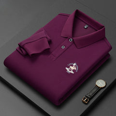 Men's Cotton Embroidered Lapel Long-sleeved Polo Shirt