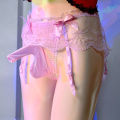 Men's Lace Suspender Low Waist Transparent Sexy Thong