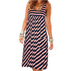 Striped Large Size Loose Sleeveless Dress