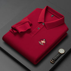 Men's Cotton Embroidered Lapel Long-sleeved Polo Shirt