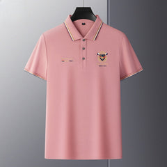 Men's Striped Casual Loose Short Sleeve Polo Shirt