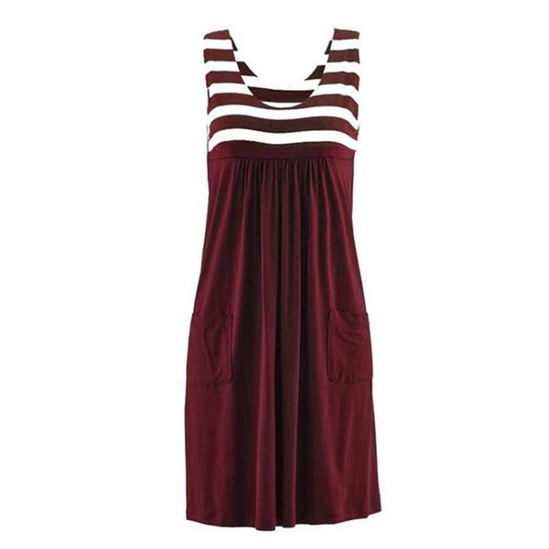 Striped Large Size Loose Sleeveless Dress