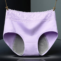 Women's Pure Cotton Sexy Lace Physiological Period Anti-Leakage Briefs