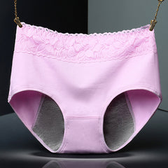 Women's Pure Cotton Sexy Lace Physiological Period Anti-Leakage Briefs
