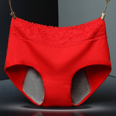 Women's Pure Cotton Sexy Lace Physiological Period Anti-Leakage Briefs