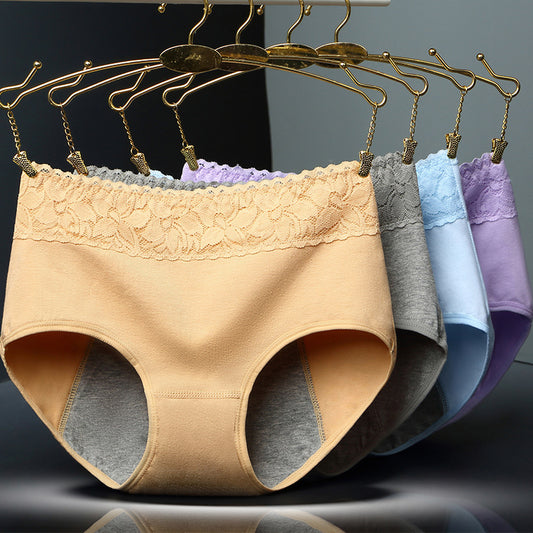 Women's Pure Cotton Sexy Lace Physiological Period Anti-Leakage Briefs
