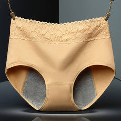 Women's Pure Cotton Sexy Lace Physiological Period Anti-Leakage Briefs