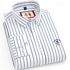 Men's 100% Cotton Striped Carbon Brushed Long Sleeve Casual Shirt
