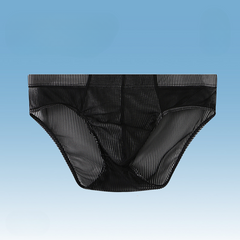 Men's Low Waist Ice Silk Lace Sexy Transparent Graphene Briefs