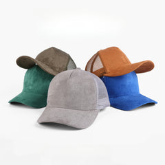 Suede Mesh Sports Embroidered Baseball Cap Solid Color Versatile Peaked Cap