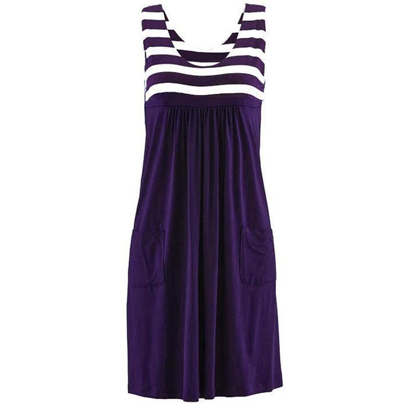 Striped Large Size Loose Sleeveless Dress