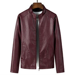 Men's Slim Stand Collar PU Leather Jacket