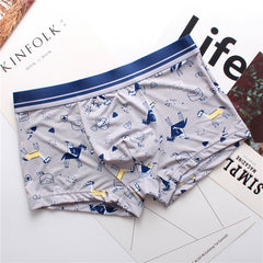 Men's High Quality Ice Silk Breathable Stretch Printed Fashionable Sexy Boxer Briefs