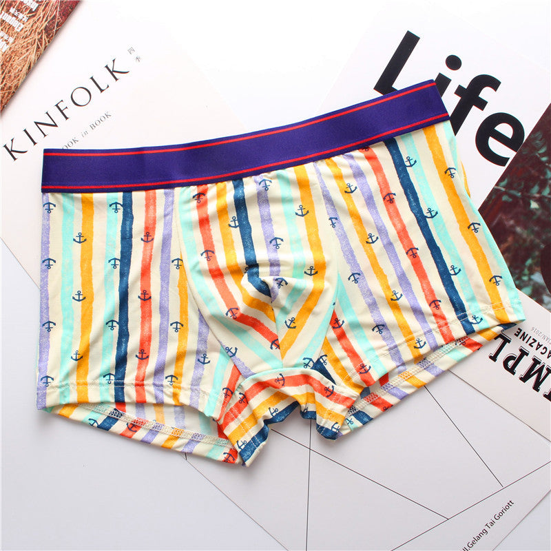 Men's High Quality Ice Silk Breathable Stretch Printed Fashionable Sexy Boxer Briefs