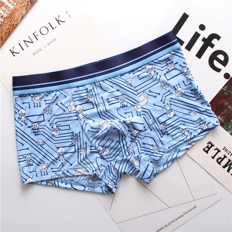 Men's High Quality Ice Silk Breathable Stretch Printed Fashionable Sexy Boxer Briefs