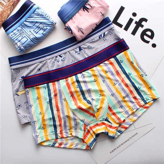 Men's High Quality Ice Silk Breathable Stretch Printed Fashionable Sexy Boxer Briefs