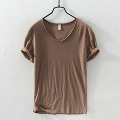 Cotton Linen Breathable Slim Solid Color Short-sleeved T-shirt