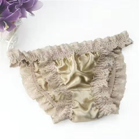 100% mulberry silk sexy panties with solid color lace