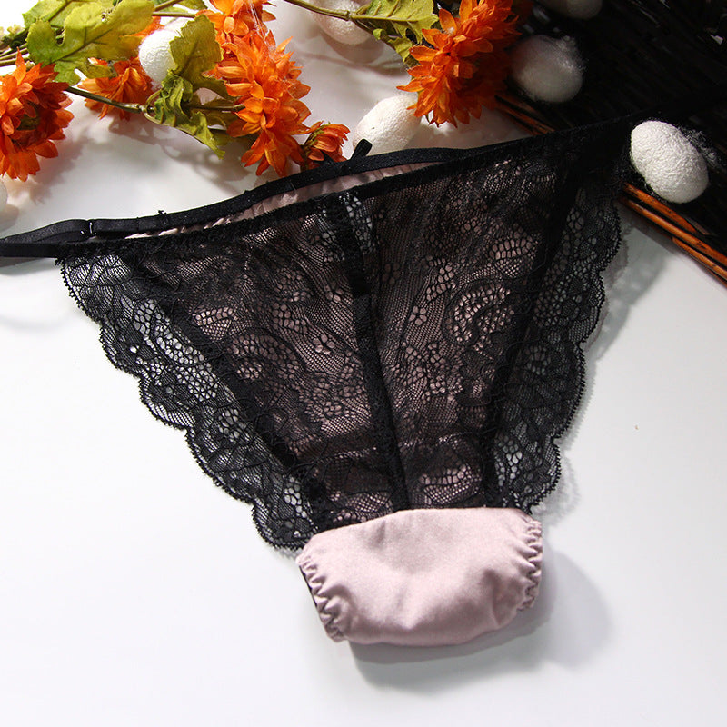 Lace Transparent Mulberry Silk Sexy Thong