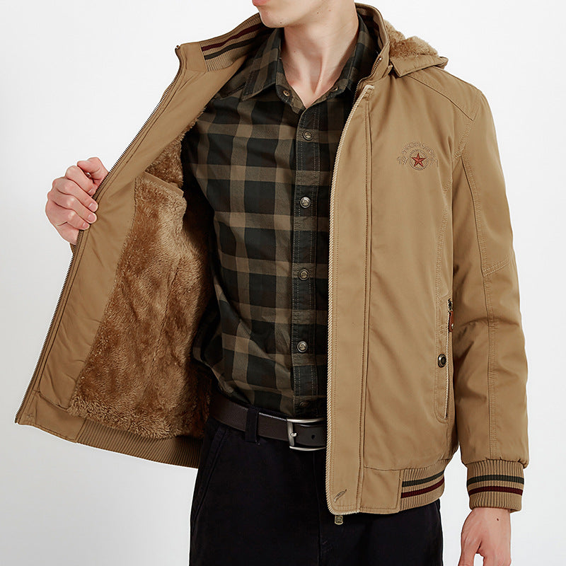 Men's Winter Warm Pure Cotton Plus Velvet Thickened Large Size Loose Cotton Jacket
