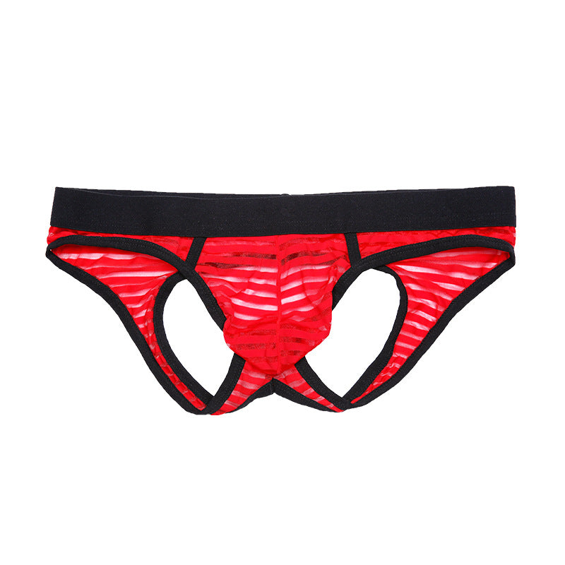 Men's Striped Hollow Low-waist Sexy Breathable and Comfortable Crotchless Thong