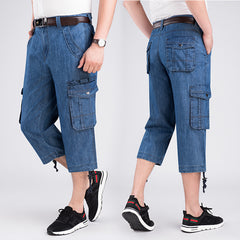 Men's Straight Multi Pocket Loose Casual Denim Shorts