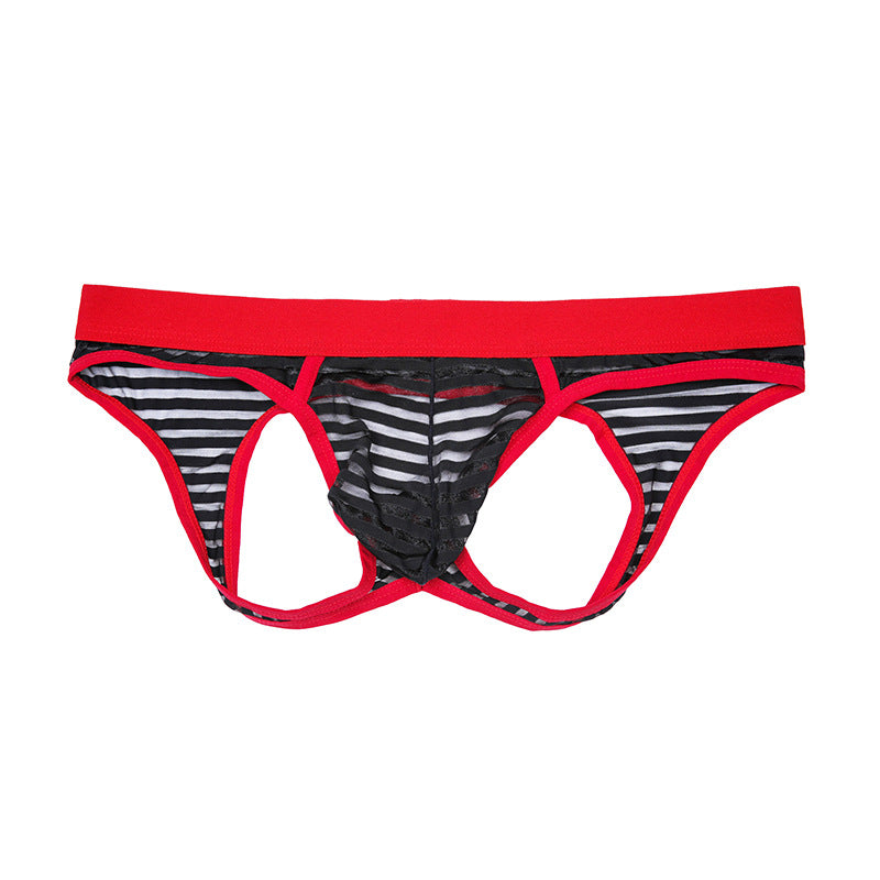 Men's Striped Hollow Low-waist Sexy Breathable and Comfortable Crotchless Thong