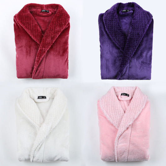 Winter Thick Long Flannel Luxury Warm Coral Fleece Bathrobe