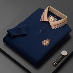 Cotton long sleeve jacquard lapel men's polo shirt