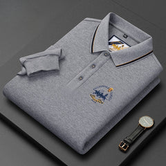 Men's Cotton Long Sleeve Lapel Embroidered Polo Shirt