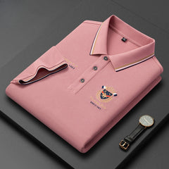 Men's Striped Casual Loose Short Sleeve Polo Shirt