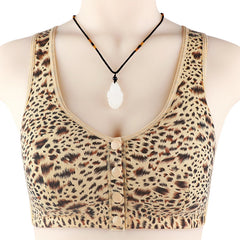 New soft cotton thin cup front buckle leopard print wireless bra