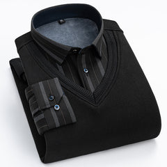 2023 Men's Thermal Fake Two-Piece Long Sleeve Shirt