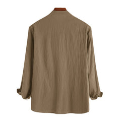 Men's Casual Loose Solid Color Cotton Linen Long Sleeve Shirt