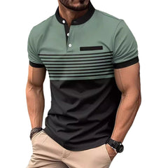 2024 Men's Striped Stand Collar Short Sleeve POLO Shirt