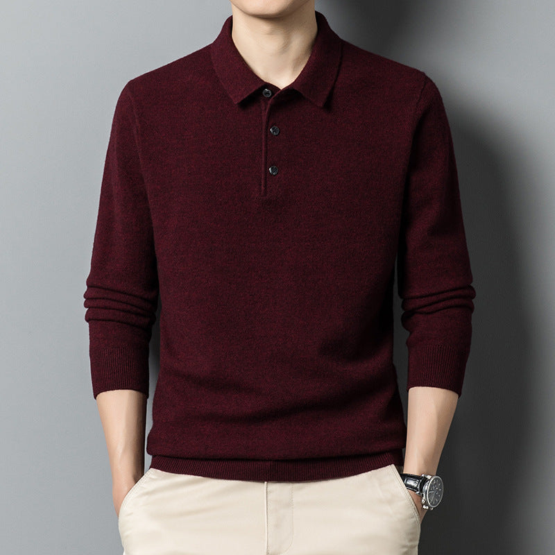 Pure wool sweater Men's casual lapel sweater