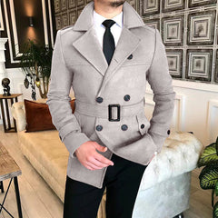Men's Lapel Double-breasted Casual Windbreaker Woolen Jacket