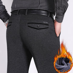 Men's Thickened High Waist Elastic Straight Warm Non-iron Casual Pants