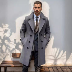 2024 High Quality Long Double-Breasted Woolen Slim Fit Trench Coat