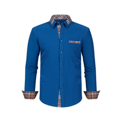 Men's Colorblock Plaid Collar Casual Super Stretch Shirt
