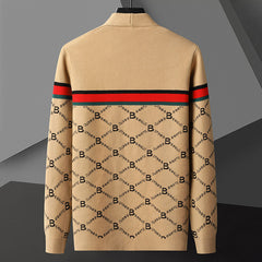Men's Slim Fit Knitted Printed Business Casual Cardigan