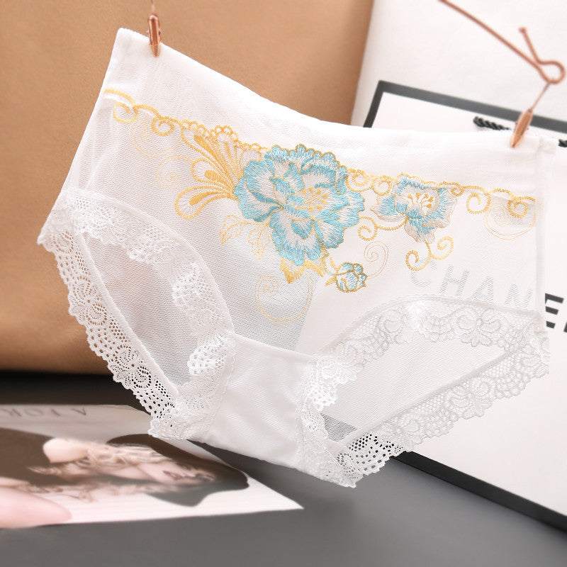 New Embroidered Sexy Lace Transparent Mesh Briefs