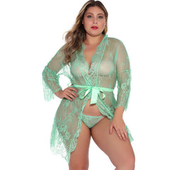 Sexy Large Size Sexy See-through Cardigan Lace Underwear