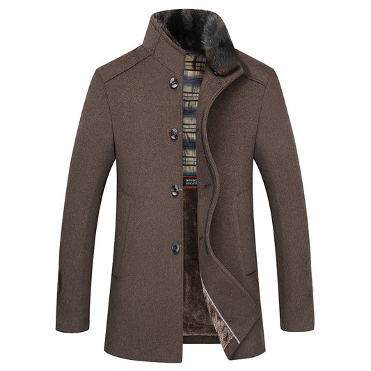 Men's Business Stand Collar Plus Velvet Wool Coat