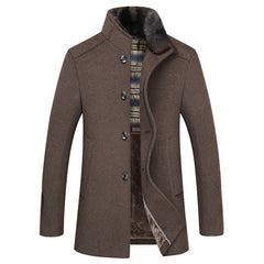 Men's Business Stand Collar Plus Velvet Wool Coat